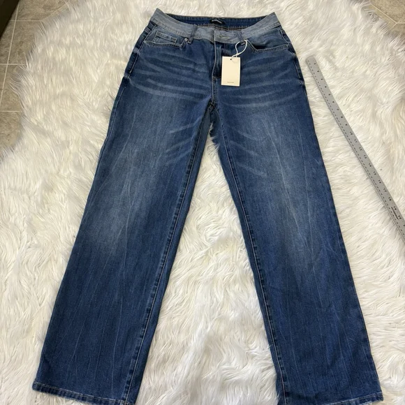 Flamingalsga Straight Leg Stretchy Jeans Flat Pocket Size L - Picture 1 of 4